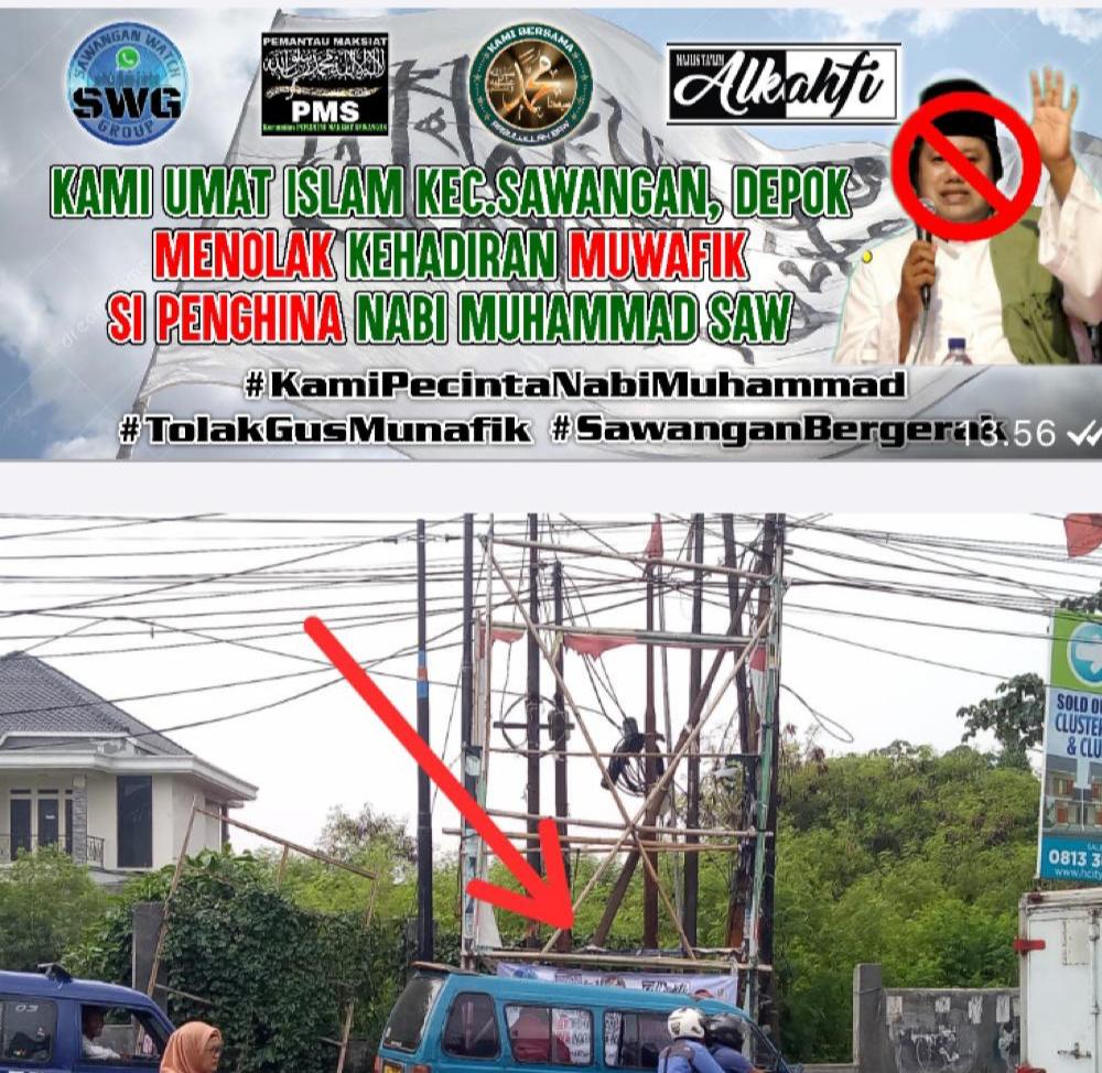 Terlihat Spanduk Penolakan kedatangan Gus Muafiq Di Depok